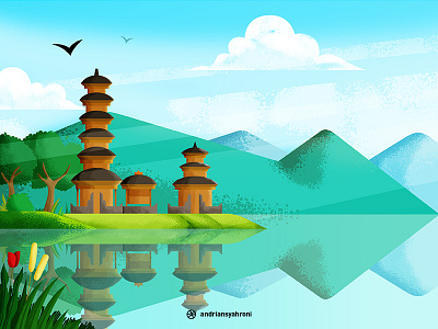 Pura Ulun Danu Bratan Bali illustration