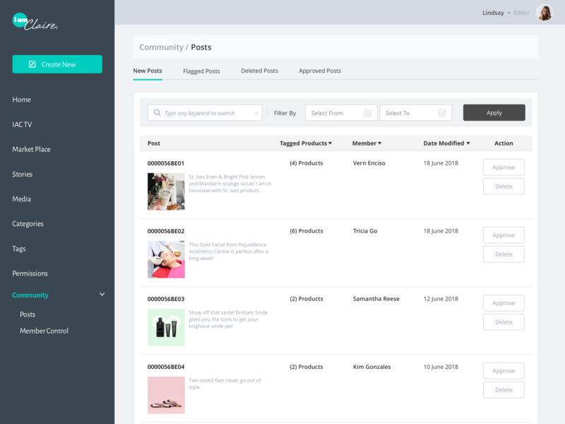 IamClaire CMS Post Management by Rizza Valdez on Dribbble