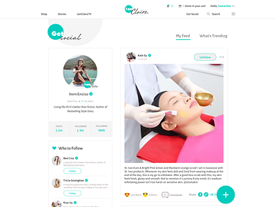 IamClaire - Get Social Page community content feed landing page social uidesign webdesign website website concept