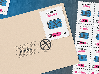 Dribble Invite dribbble draft dribbble invite happy new year mail new year post postage stamp postmark stamp stamps ticket typography