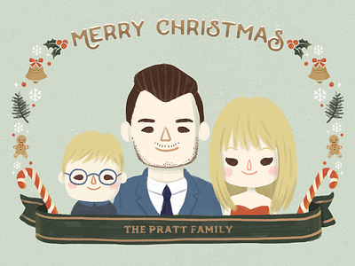 Custom Illustrated Family Portrait Christmas Card