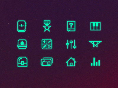 Diggonaut - Icons achievement badges book box collections credits diary diggonaut game game centre gamecentre glow guide help home icon icons kurechii manual music options piano pictogram profile settings sound treasure box upgrade
