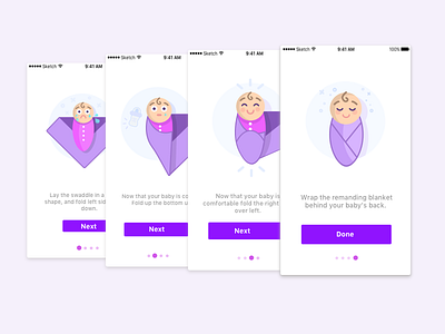 Swaddle - Walkthrough Ui Design app baby boarding ecommerce illustration ios on swaddle ui walkthrough