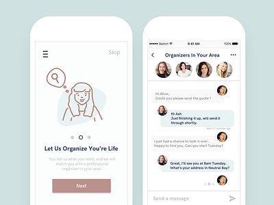 The OrganizedLife App Concept app area branding chat design illustration logo organize sketch ui design ux walkthrough