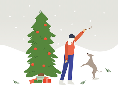 Happy holidays character christmas christmas tree dog flat design gifts holiday holiday design illustration presents snow whippet