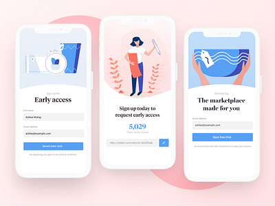 Early Access For Marketplace creative selller design early access ecommerce illustration ios link login marketplace mobile design sell online share buttons shopping sign up typography ui ui design