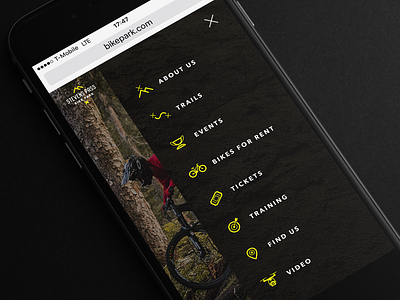 Bike park website app icons main menu menu mobile mobile app mobile website navigation ui website
