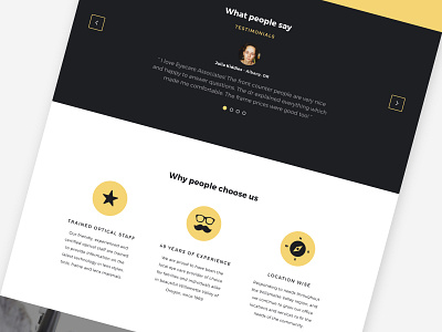 Testimonials and value sections for the eye care clinic website. branding graphic design icon iconography landing page layout testimonials ui ui design ux ux design web design website