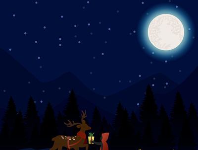Christmas Reindeer and Santa Claus Under the night sky christmas holiday