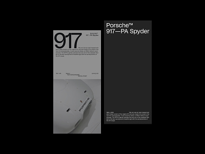 Porsche™ 917—PA Spyder Landing Page Mobile animation black branding design swiss typeface typography ui ux webdesign website design