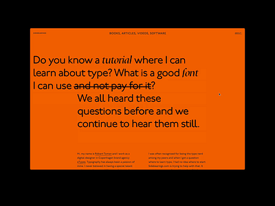 Sidebearings, About Page 2 animation branding interaction orange readymag typography ui ui design uiux ux