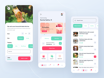 Buble Milk Tea Mobile App Design app application beverage boba buble delivery design food illlustration interface milk mobile order phone tasty tea thai ui ux web