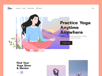 Yoga UI Website Illustration app body clean girl healthy illustration landing landscape meditation mind mountain online page practice simple sport ui website woman yoga