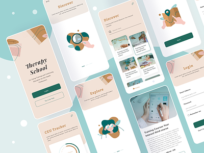 Therapy school app color cute earthy feminime health hospitality icon illustration line medicine mobile muted patient platform psychology school simple therapy ui