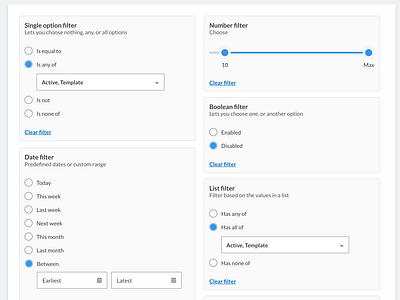 New filtering UI