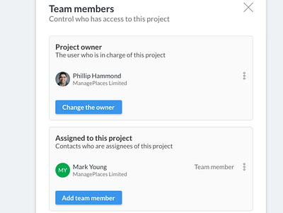 Team sidebar access control contacts sidebar team users