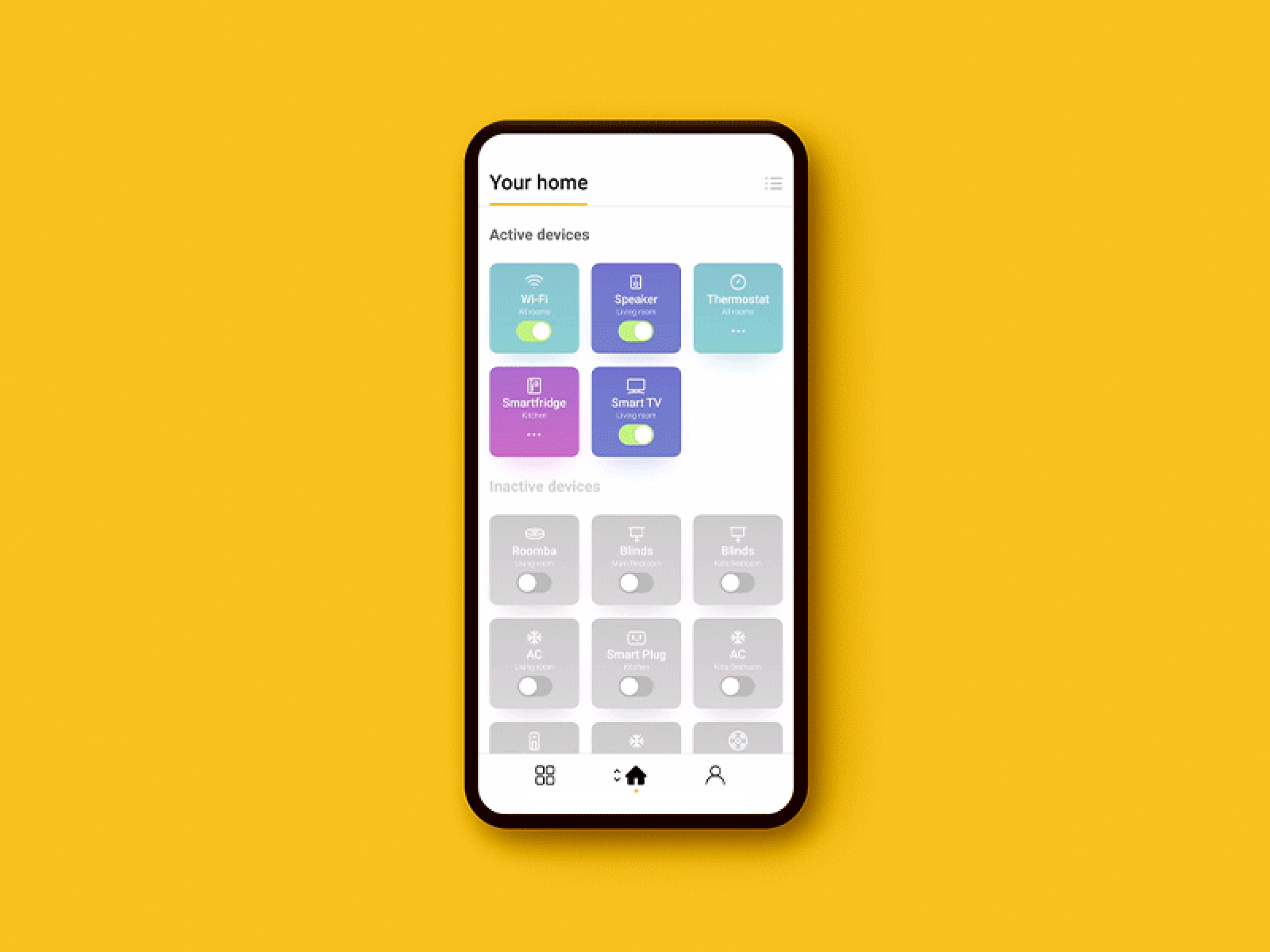 HEIMAT – Grid view animated gif animation app design figma interaction ios iot iphone iphonex mobile prototyping smarthome ui ux