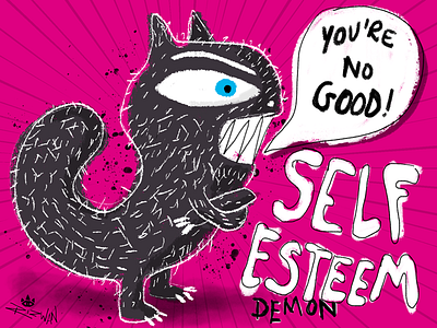 Self Esteem: 30-Day My Demons - Day 4 30 day challenge black demons eyes illustration monster self esteem white