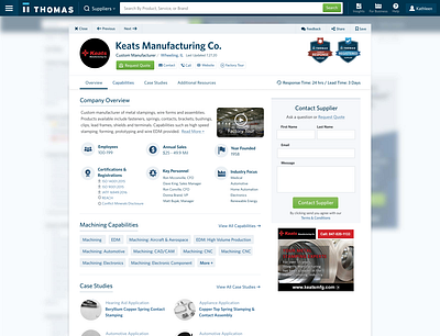 Thomas Company Profile badges blur company profile industrial ligthbox modal ui