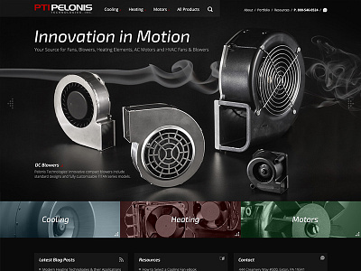 PTI clean dark fans homepage layout manufacturing product responsive smoke ux video web design