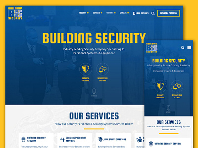 Building Security blue icons responsive security services typography web design yellow