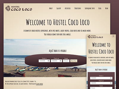 Hostel Coco Loco beige booking brown home page hostel hotel typography ui ux web design