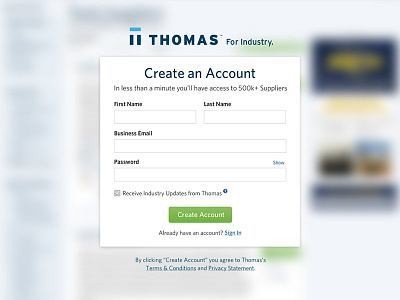 Thomas Registration Modal blur industrial lightbox modal registration form signup ui web design