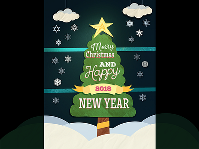 Happy New Year 2018 adobe illustrator christmas flat newyear paper texture snow vector winter