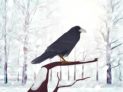 Basho: “On a bare branch a crow is perched" adobe-ilustrator adobeillustrator corvus crow forest inkscape raven silence snow vector winter winterforest