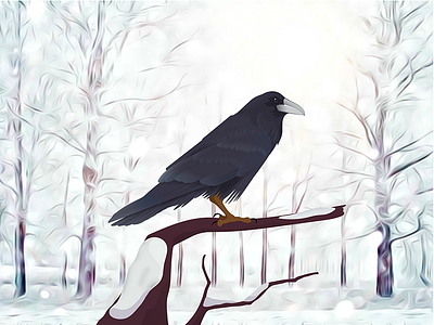Basho: “On a bare branch a crow is perched" adobe ilustrator adobeillustrator corvus crow forest inkscape raven silence snow vector winter winterforest