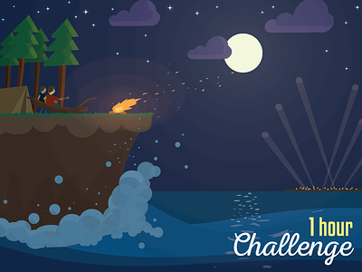 One Hour Challenge: Camping adobe illustrator camping fire friends moon night sea sky speedpainting storm tent vector