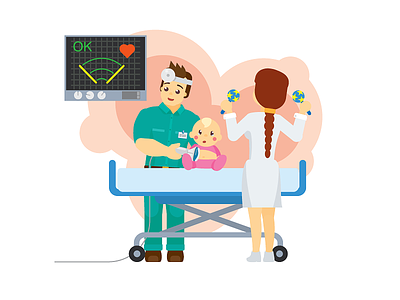 Doc checks Lil Lad's heart with ultrasound adobe illustrator baby book illustration boy children cute doctor girl kid nurse toddler ultrasound