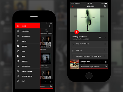 Music Player - Menu with Icons and album view ios mobile app music