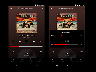 Multiroom - Now Playing app dark ui knob multiroom music player music player ui volume knob