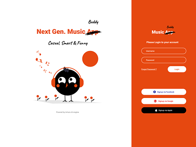 Music App Login UI bird dailyuichallenge design experience login minimalist orange ui user ux
