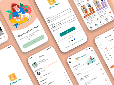 Sunny Paws - Pet Care App app design graphic design illustration logo ui ux