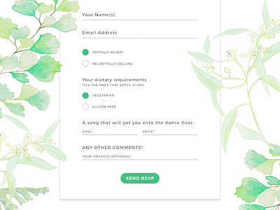 Wedding RSVP Form botanical form design greenery illustration online invitation rsvp form ux watercolours wedding website