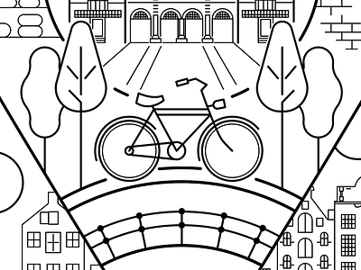 Amsterdam poster (WIP) amsterdam bicycle bridge city poster cycle cycling destination fiets fietsen line work location museum netherlands travel trees vector