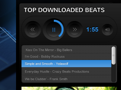 Music Player Interface black blue clean interface knobs music music player play player playlist simple texture ui ux volume web design