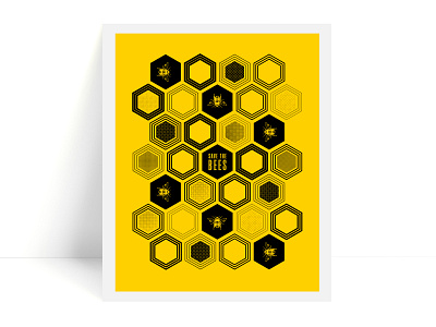 Save the bees! bees color design halftone hexagon hive illustration pattern poster poster design shapes texture typography poster yellow