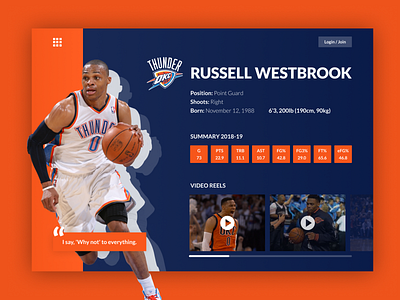 NBA Player Stats Page basketball blue and orange blue website hero area homepage nba okc russell westbrook stats web design