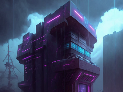 AI Art cyberpunk building artificial intelligence background design graphic design illustration