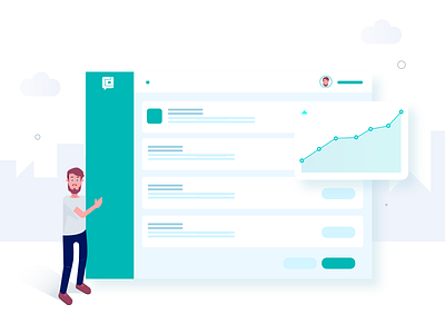 Illustration guy and UI elements chart guy illustration interface ui