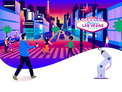 Las Vegas city design girl illustration interface las vegas man robot technology ui ux vector