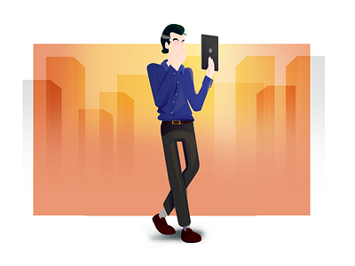 Man with ipad business design draw guy illustration interface ipad man mobile technology ui vector