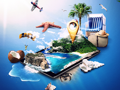 Travel Key Visual beach design destiny holiday illustration key visual ocean palm poster sea summer target travel