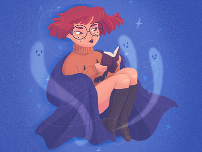 Reading Witch autumn fall ghost girl illustration reading spooky witch