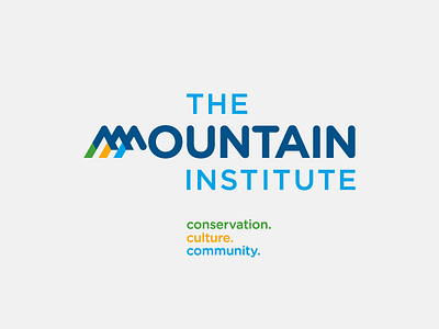 The Mountain Institute logo blue custom gold green logo logotype mountain tagline typography