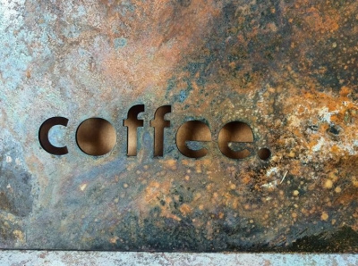 Coffee abstract artsy contrast cosmic design lasercut lettering lettering logo patina space typography