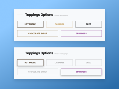 Toppings Options selection toggle button ui